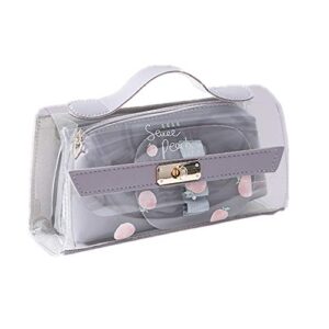 large capacity pencil pouch portable pen bag cute cosmetic bag transparent pencil case holder for middle high school college student (purple)