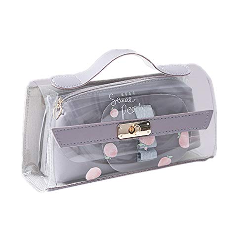 Large Capacity Pencil Pouch Portable Pen Bag Cute Cosmetic Bag Transparent Pencil Case Holder for Middle High School College Student (Purple)