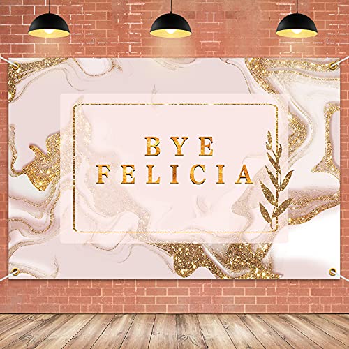 PAKBOOM Bye Felicia Backdrop Banner Party Decorations Supplies for Going Away Moving Job Change Relocating Graduation Farewell Decor – Gold 3.9 x 5.9ft