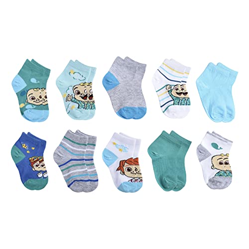 CoComelon Baby Boys 10-pack Quarter Socks, Aqua, 2-4T US