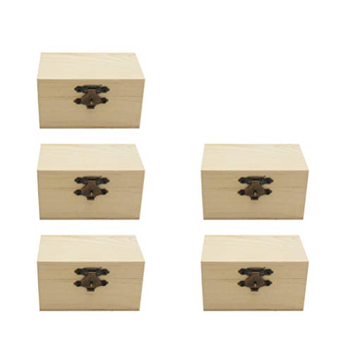 NUOBESTY Unfinished Wooden Boxes 5-Pack Wood Jewelry Boxes Desktop Organizer Gift Case for DIY Projects, Home Decor, Storage Tray