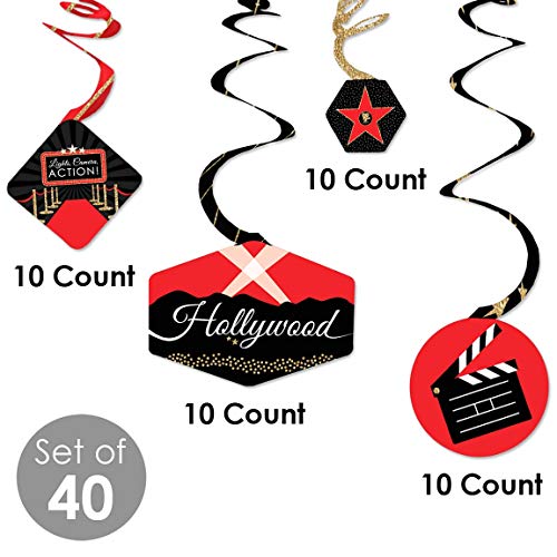 Big Dot of Happiness Red Carpet Hollywood - Movie Night Party Hanging Decor - Party Decoration Swirls - Set of 40