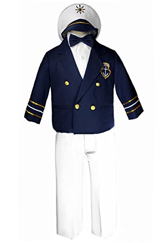 Leadertux Sailor Captain Suits for Boys Outfits from New Born to 7 Years Old (7, White Pants)