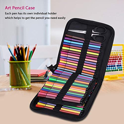 Pencil Roll Pouch 72/120 Slots Canvas Pencil Wrap Portable Pencils Roll Up Case for Artist, School, Office(72 Slots)