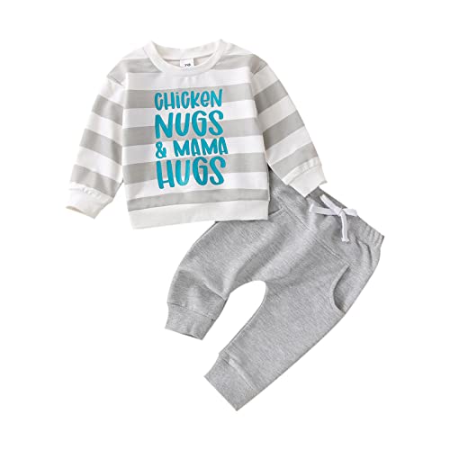 VISGOGO Baby Boy Girls Christmas Outfits Long Sleeve Print Pullover Tops Pants Set Xmas Kid Clothes Sets (Gray, 18-24 Months)