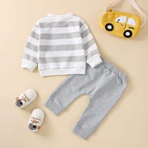 VISGOGO Baby Boy Girls Christmas Outfits Long Sleeve Print Pullover Tops Pants Set Xmas Kid Clothes Sets (Gray, 18-24 Months)