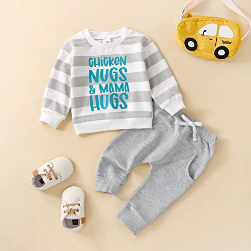 VISGOGO Baby Boy Girls Christmas Outfits Long Sleeve Print Pullover Tops Pants Set Xmas Kid Clothes Sets (Gray, 18-24 Months)