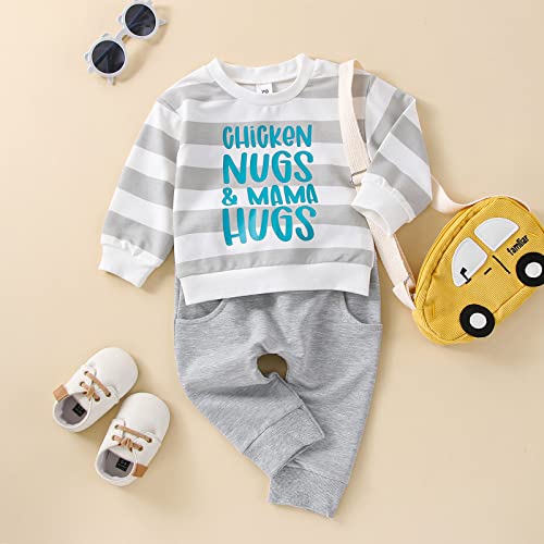 VISGOGO Baby Boy Girls Christmas Outfits Long Sleeve Print Pullover Tops Pants Set Xmas Kid Clothes Sets (Gray, 18-24 Months)