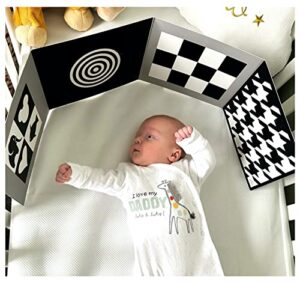 samuel sensory baby sensory & development fold out boards, black and white, simple geometric shapes, made from 700gsm card, stands independently.