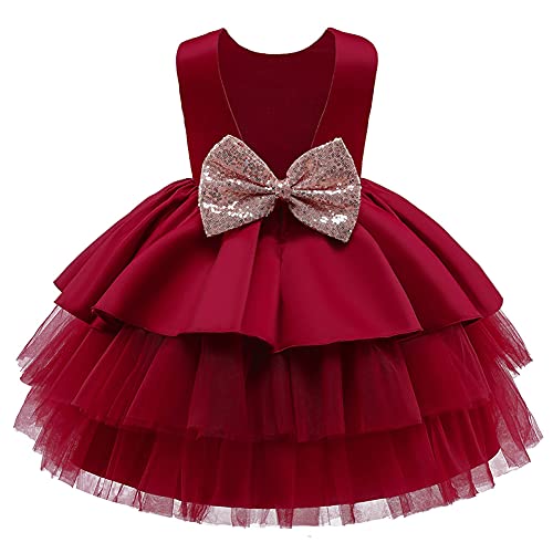 EIAY Shop 1-10 Years Baby Girl Big Bowknot Sequins Wedding Ball Gown Girls Pageant Dress Toddler Formal Dresses Red 2-3T