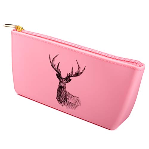 Sisilia Silicone Pencil Case Pouch for Stationary | Hygienic | Waterproof | Zipper | Durable (Pink)