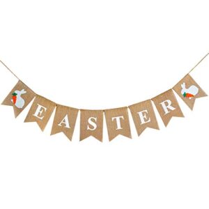 Easter Burlap Banner, Easter Décor Home, Banner Garland with Rustic Banner Happy Easter Hanging Banner Decor for Mantle Fireplace Wall Pre-Assembled - No DIY Required - 1 Pack