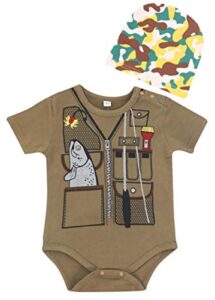 fancybaby baby boy fisher fishing hunter camouflage hat cap romper top shirt set outfit (6 to 9 months, fisher)