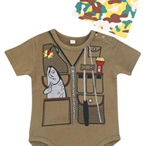 FANCYBABY Baby Boy Fisher Fishing Hunter Camouflage Hat Cap Romper Top Shirt Set Outfit (6 to 9 Months, Fisher)