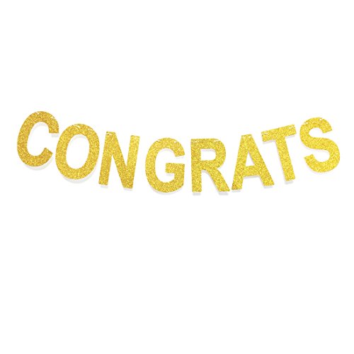 GZFY Gold Glitter Congrats Banner Sign for Graduation Party Supplies Decoration