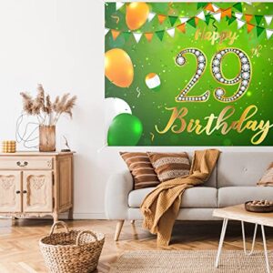 Happy 29th Birthday Backdrop Banner Decor Green - Glitter Cheers to 29 Years Old Birthday Party Theme Decorations for Men Women Supplies