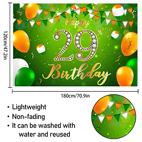 Happy 29th Birthday Backdrop Banner Decor Green - Glitter Cheers to 29 Years Old Birthday Party Theme Decorations for Men Women Supplies