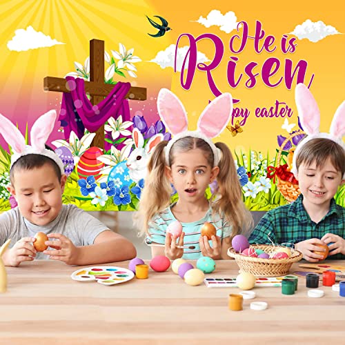 Happy Easter Backdrop Photography He is Risen Banner Backdrop,Easter Religious Backdrop for He is Risen Spring Easter Party Decorations, 72.8 x 43.3 Inch