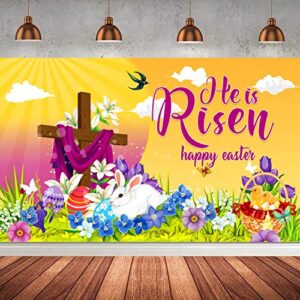 Happy Easter Backdrop Photography He is Risen Banner Backdrop,Easter Religious Backdrop for He is Risen Spring Easter Party Decorations, 72.8 x 43.3 Inch