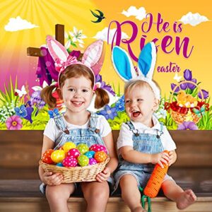 Happy Easter Backdrop Photography He is Risen Banner Backdrop,Easter Religious Backdrop for He is Risen Spring Easter Party Decorations, 72.8 x 43.3 Inch