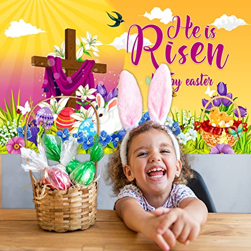Happy Easter Backdrop Photography He is Risen Banner Backdrop,Easter Religious Backdrop for He is Risen Spring Easter Party Decorations, 72.8 x 43.3 Inch