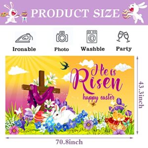 Happy Easter Backdrop Photography He is Risen Banner Backdrop,Easter Religious Backdrop for He is Risen Spring Easter Party Decorations, 72.8 x 43.3 Inch