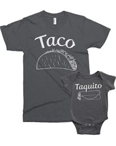 threadrock taco & taquito infant bodysuit & men’s t-shirt matching set (baby: 12m, charcoal|men’s: xl, charcoal)