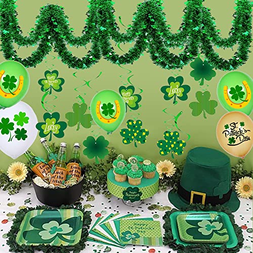 St Patricks Day Decorations St. Patrick's Day Garland Set,Clover Hanging Ornament and Green Garland and St Patricks Day Flag Banner, St Patricks Day Balloons, Suitable for home and office