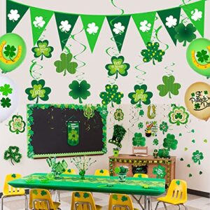 St Patricks Day Decorations St. Patrick's Day Garland Set,Clover Hanging Ornament and Green Garland and St Patricks Day Flag Banner, St Patricks Day Balloons, Suitable for home and office