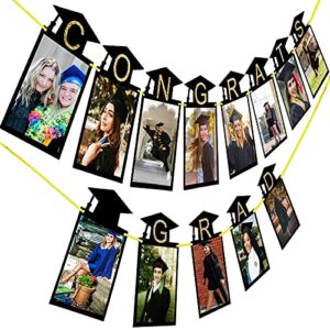 2022 graduation photo banner, congrats grad props decorations for party supplies – 13 pcs golden black hanging banners for elementary, middle, high school and college graduation party