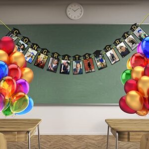 2022 Graduation Photo Banner, Congrats Grad Props Decorations for Party Supplies - 13 Pcs Golden Black Hanging Banners for Elementary, Middle, High School and College Graduation Party