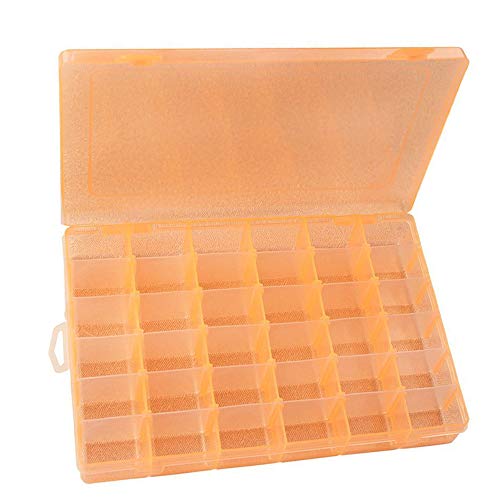 Plastic Jewelry Box Storage Organizer Container with Adjustable Dividers 36 Grids Orange