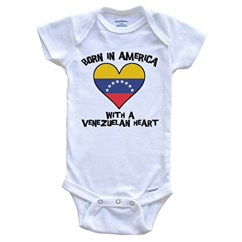 Born in America with A Venezuelan Heart One Piece Baby Bodysuit Venezuela Flag Baby Bodysuit, 3-6 Months White