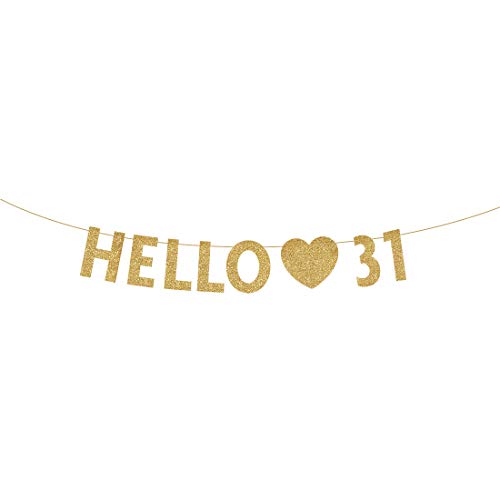 Gold Hello 31 Birthday Banner, Gold Glitter Happy 31st Birthday Party Decorations, Supplies