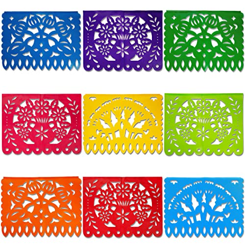 DomeStar Mexican Papel Picado, 18 Feet Plastic Fiesta Banner Cinco de Mayo Dia De Los Muertos Decor Day of the Dead Papel Picado Decorations Mexican Fiesta Garland for Mexican Party Supplies