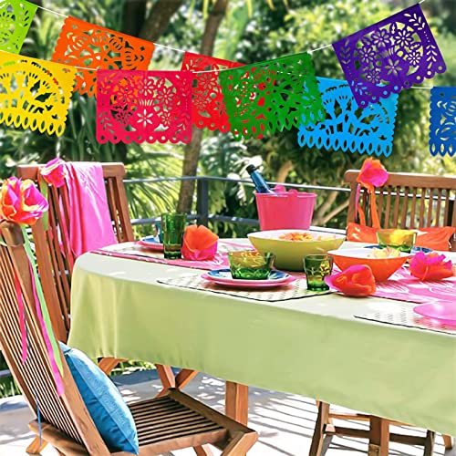 DomeStar Mexican Papel Picado, 18 Feet Plastic Fiesta Banner Cinco de Mayo Dia De Los Muertos Decor Day of the Dead Papel Picado Decorations Mexican Fiesta Garland for Mexican Party Supplies