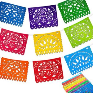 DomeStar Mexican Papel Picado, 18 Feet Plastic Fiesta Banner Cinco de Mayo Dia De Los Muertos Decor Day of the Dead Papel Picado Decorations Mexican Fiesta Garland for Mexican Party Supplies