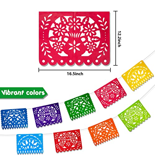 DomeStar Mexican Papel Picado, 18 Feet Plastic Fiesta Banner Cinco de Mayo Dia De Los Muertos Decor Day of the Dead Papel Picado Decorations Mexican Fiesta Garland for Mexican Party Supplies