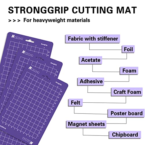 NICECHO Cutting Mat for Cricut Joy Machine, 4.5” X12” 4.5”X6.5” StandardGrip/StrongGrip Mats, Variety Adhesive Cutting Mats Replacement Accessories for Cricut Joy