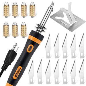 30 pieces electric hot knife cutting tool professional electric foam cutter heated knife stencil cutter with metal stand include 14 blades, 7 chuck sleeves for carving multipurpose plastic vinyl