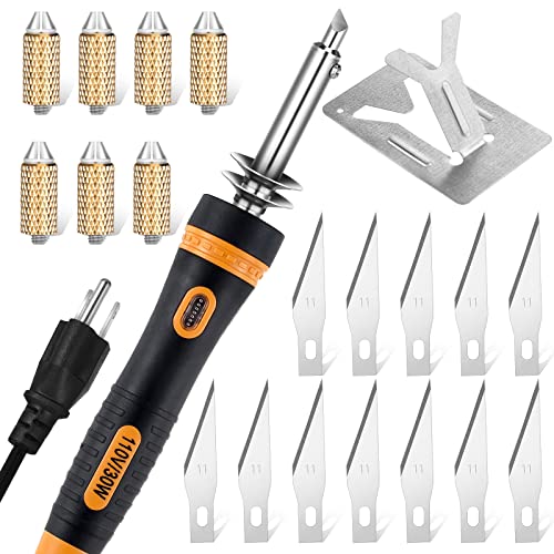 30 Pieces Electric Hot Knife Cutting Tool Professional Electric Foam Cutter Heated knife Stencil Cutter with Metal Stand Include 14 Blades, 7 Chuck Sleeves for Carving Multipurpose Plastic Vinyl