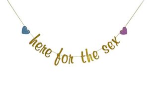 here for the sex banner, glitter gender reveal bunting, he or she decors, boy or girl baby shower party decorations, gold