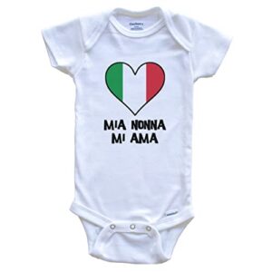 my grandma loves me italian language italy flag heart one piece baby bodysuit – mia nonna mi ama, 24 months white