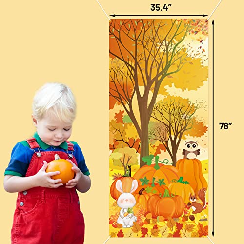 Fall Door Cover Thanksgiving Door Decoration Autumn Banner Harvest Backdrop 78 x 35.4 Inches