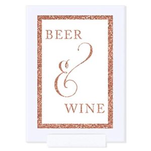 Andaz Press Framed Wedding Party Signs, Rose Gold Glitter, 4x6-inch, Beer & Wine Bar Sign, 1-Pack, Copper Champagne Colored Decorations