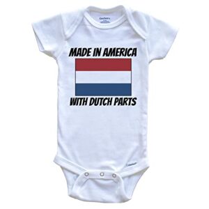 made in america with dutch parts netherlands flag funny one piece baby bodysuit, 12 months white