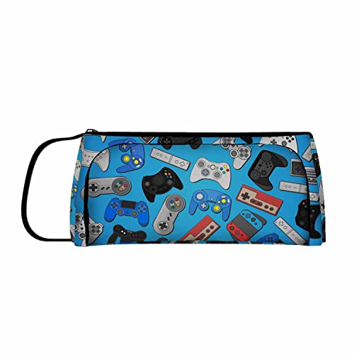 Nicokee Video Game Controller Background Pencil Case Computer Digital Blue Pencil Pouch Cosmetic Bag for School Office Travel