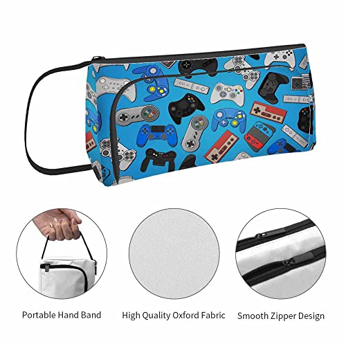 Nicokee Video Game Controller Background Pencil Case Computer Digital Blue Pencil Pouch Cosmetic Bag for School Office Travel