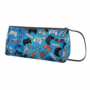 Nicokee Video Game Controller Background Pencil Case Computer Digital Blue Pencil Pouch Cosmetic Bag for School Office Travel