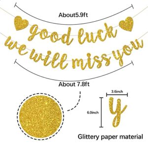 INNORU Good Luck We Will Miss You Banner - for Farewell Party - Leaving - Graduation - Happy Retirement Party Bunting Decorations, Gold Glitter
